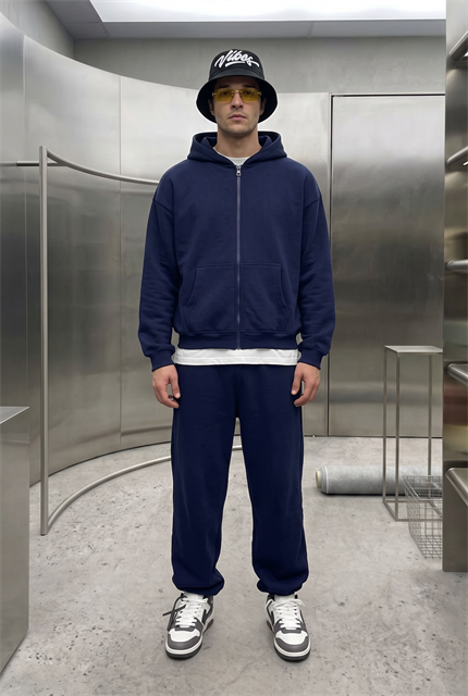 Erkek Chill Oversize Lacivert Zip Sweatshirt