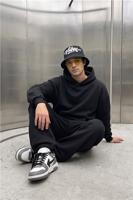 Erkek Chill Oversize Siyah Hoodie