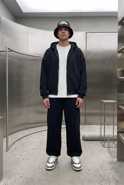 Erkek Chill Oversize Siyah Zip Sweatshirt