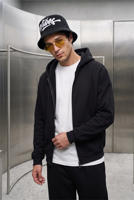 Erkek Chill Oversize Siyah Zip Sweatshirt