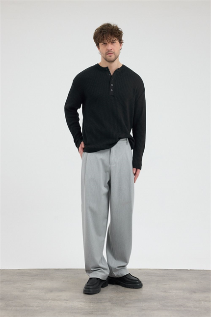Erkek Chill Premium Pileli Gri Kumaş Pantolon