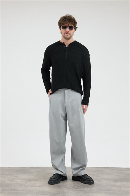 Erkek Chill Premium Pileli Gri Kumaş Pantolon
