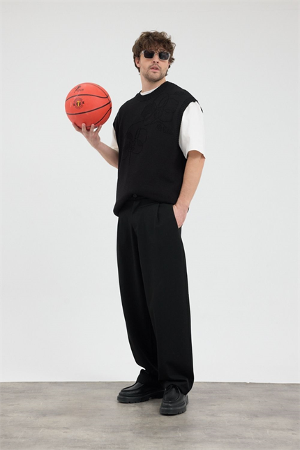 Erkek Chill Premium Pileli Siyah Kumaş Pantolon