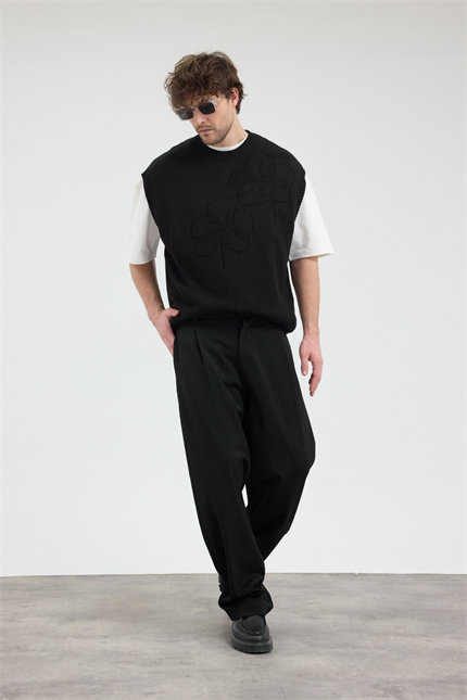 Erkek Chill Premium Pileli Siyah Kumaş Pantolon