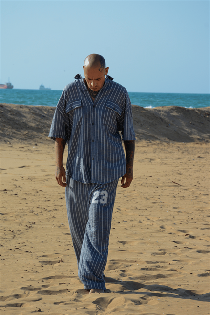 Erkek Çizgili Antrasit Keten Takım