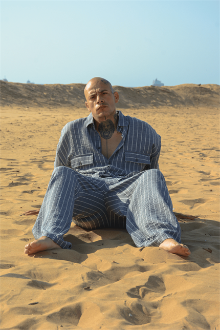 Erkek Çizgili Antrasit Keten Takım