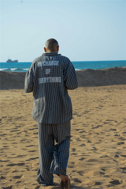 Erkek Çizgili Gri Keten Takım