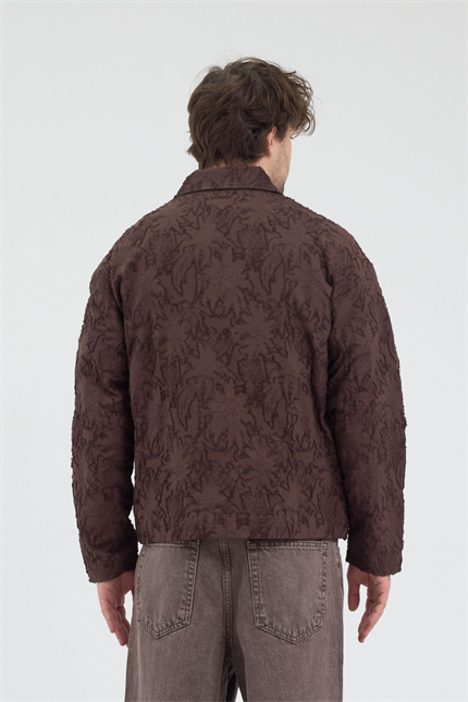 Erkek Desenli Fermuarlı Kahverengi Ceket