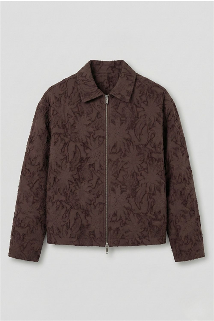 Erkek Desenli Fermuarlı Kahverengi Ceket