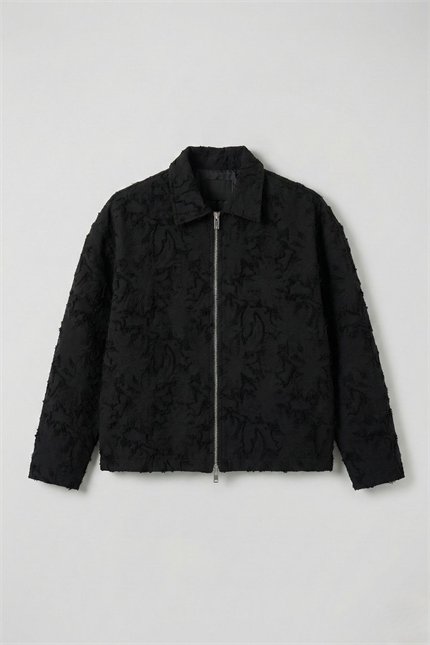 Erkek Desenli Fermuarlı Siyah Ceket