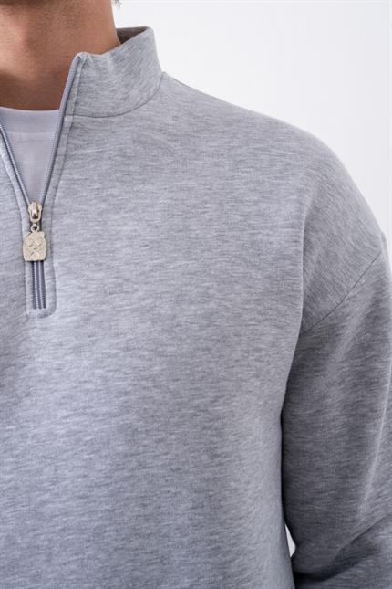 Erkek Gri Fermuarlı Oversize Sweatshirt