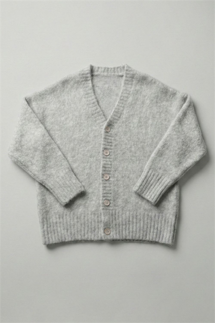 Erkek Gri Oversize Sakallı Düğmeli Hırka