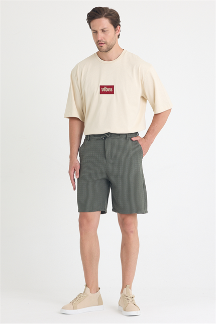 Erkek Haki Çizgili Şort