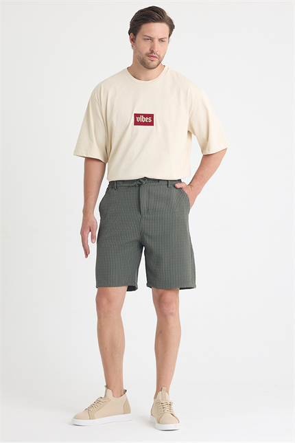 Erkek Haki Çizgili Şort