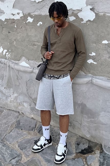 Erkek Haki Henley  T-Shirt