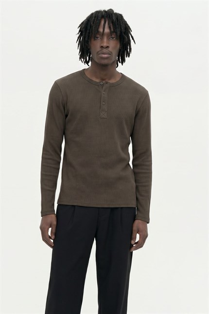 Erkek Haki Henley  T-Shirt
