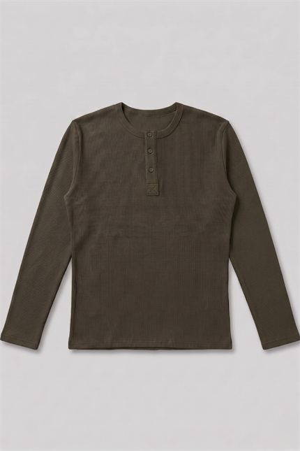 Erkek Haki Henley  T-Shirt