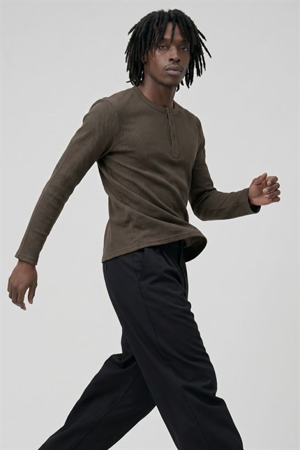Erkek Haki Henley  T-Shirt