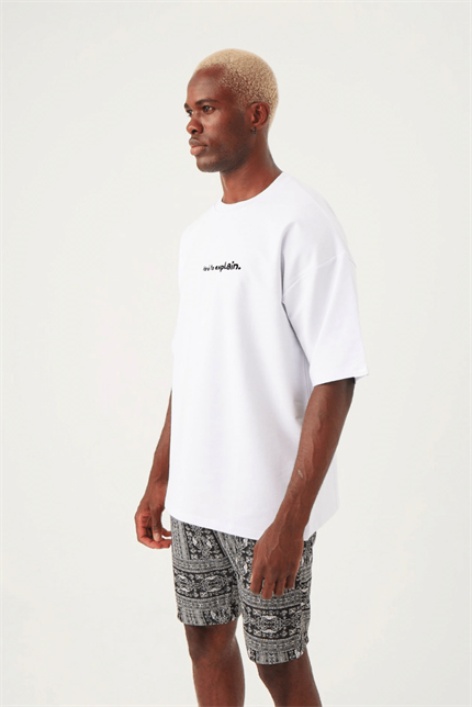 Erkek Hard To Explain Oversize Beyaz T-Shirt
