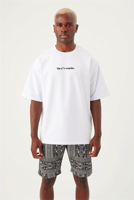 Erkek Hard To Explain Oversize Beyaz T-Shirt