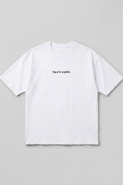 Erkek Hard To Explain Oversize Beyaz T-Shirt