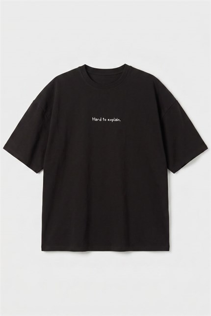 Erkek Hard To Explain Oversize Siyah T-Shirt
