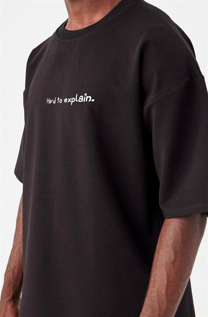 Erkek Hard To Explain Oversize Siyah T-Shirt