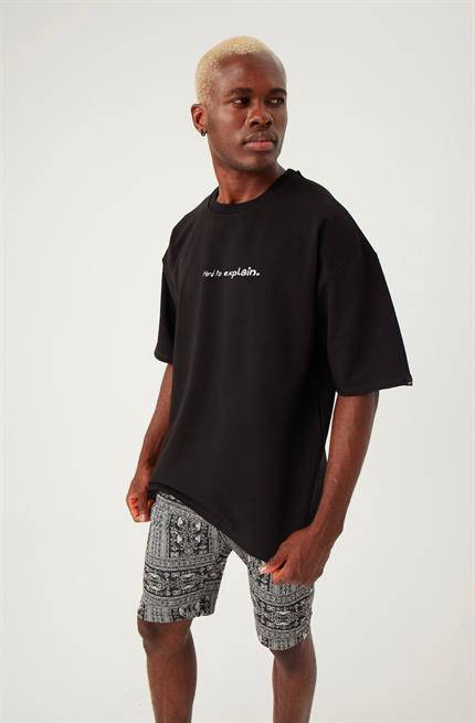 Erkek Hard To Explain Oversize Siyah T-Shirt
