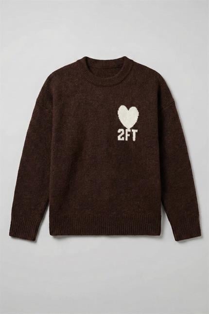 Erkek Kahverengi İşlemeli Oversize Triko