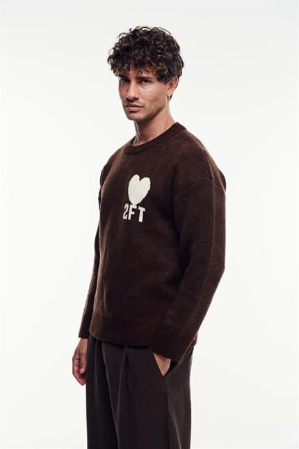 Erkek Kahverengi İşlemeli Oversize Triko