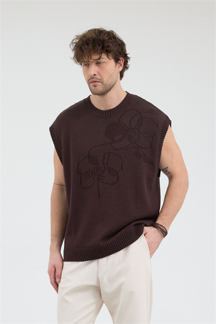 Erkek Kahverengi Jakarlı Süveter