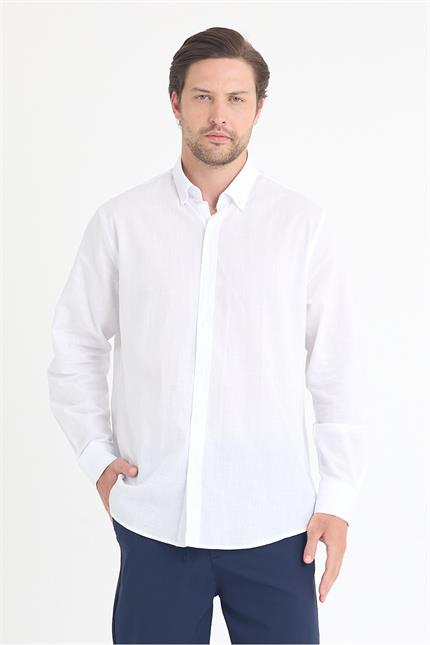 Erkek Keten Beyaz Gömlek