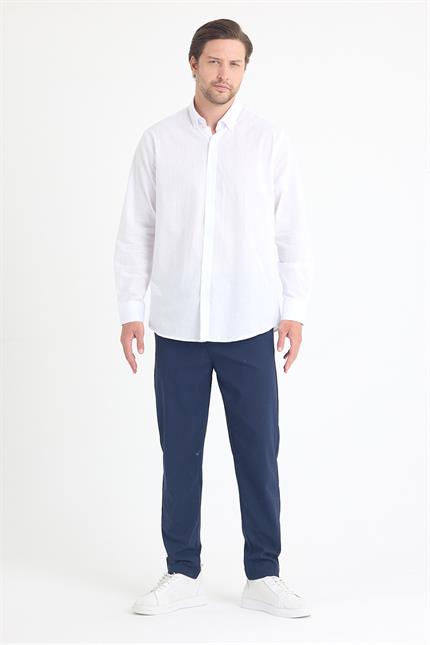 Erkek Keten Beyaz Gömlek