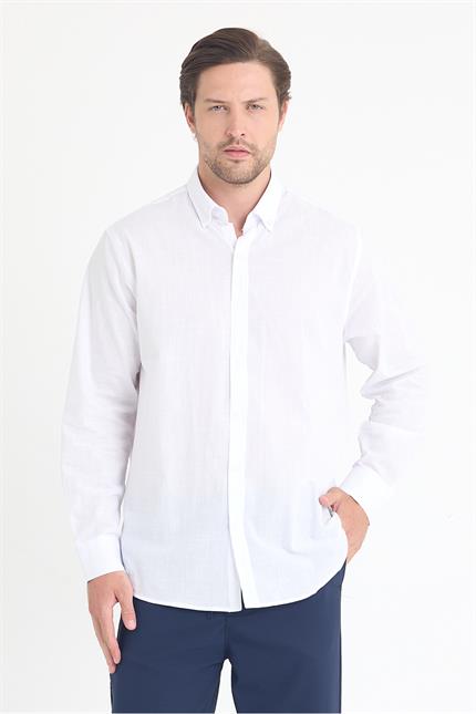 Erkek Keten Beyaz Gömlek