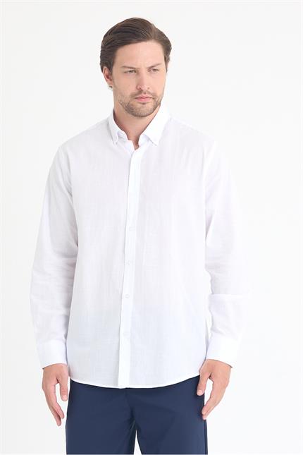 Erkek Keten Beyaz Gömlek