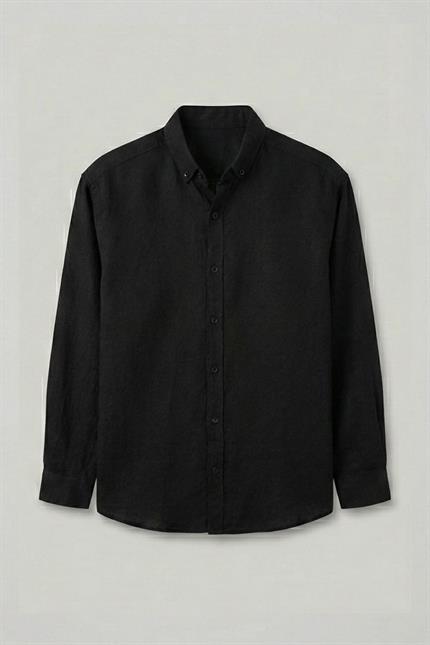 Erkek Keten Siyah Gömlek