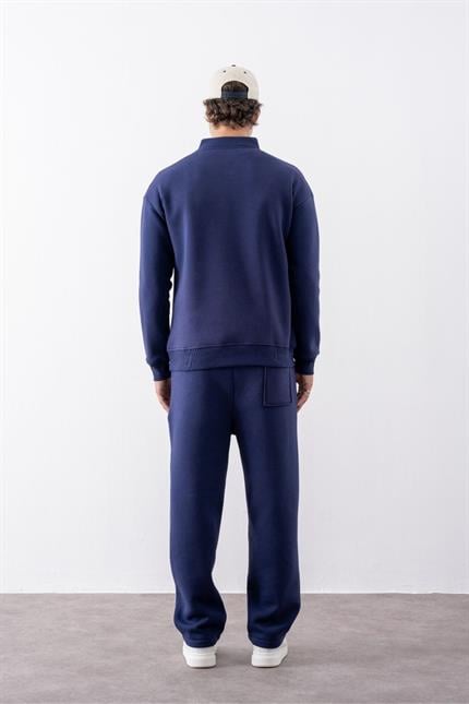 Erkek Lacivert Fermuarlı Oversize Sweatshirt