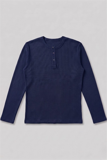 Erkek Lacivert Henley  T-Shirt
