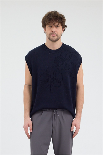 Erkek Lacivert Jakarlı Süveter