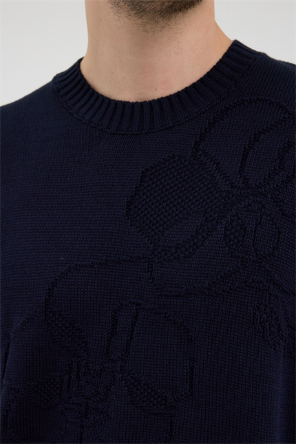 Erkek Lacivert Jakarlı Süveter