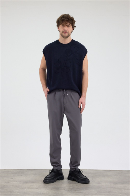 Erkek Lacivert Jakarlı Süveter