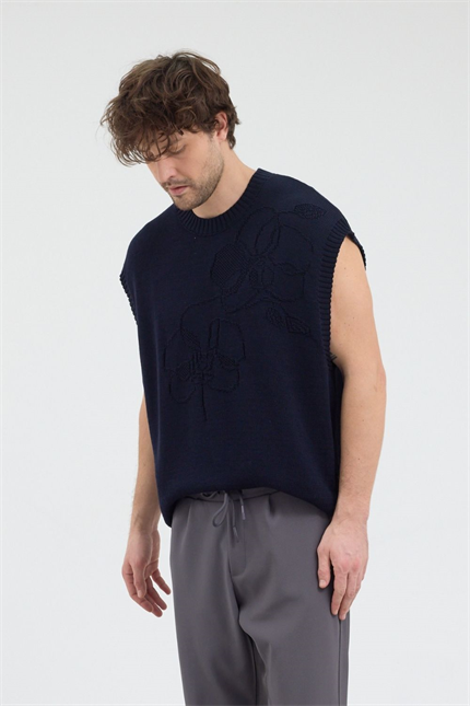 Erkek Lacivert Jakarlı Süveter