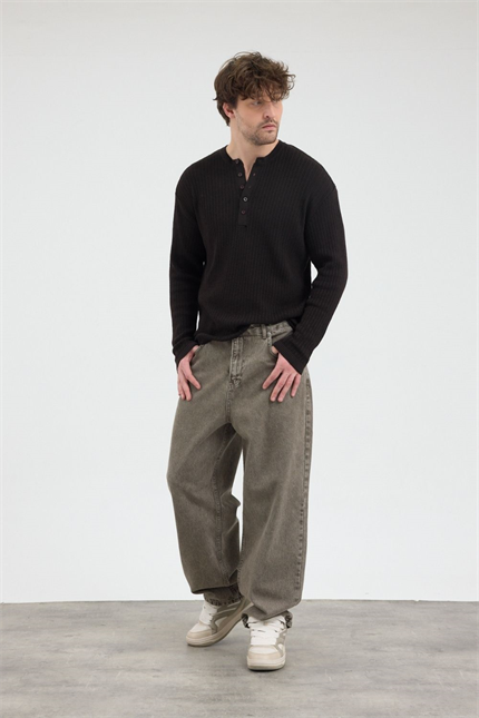 Erkek Loose Fit Haki Kot Pantolon