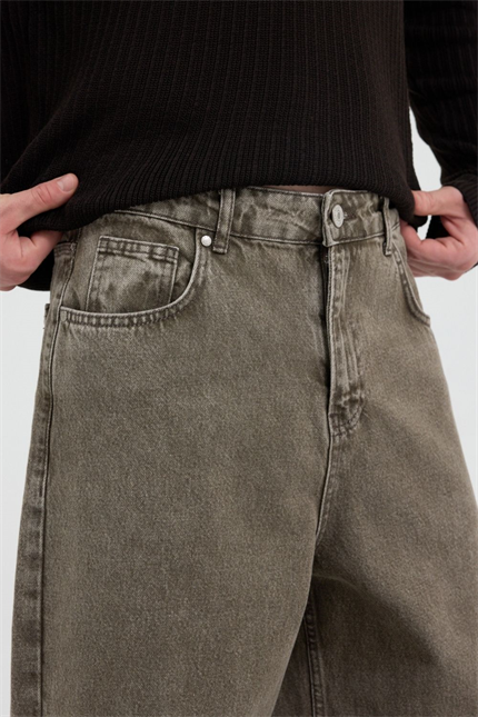 Erkek Loose Fit Haki Kot Pantolon