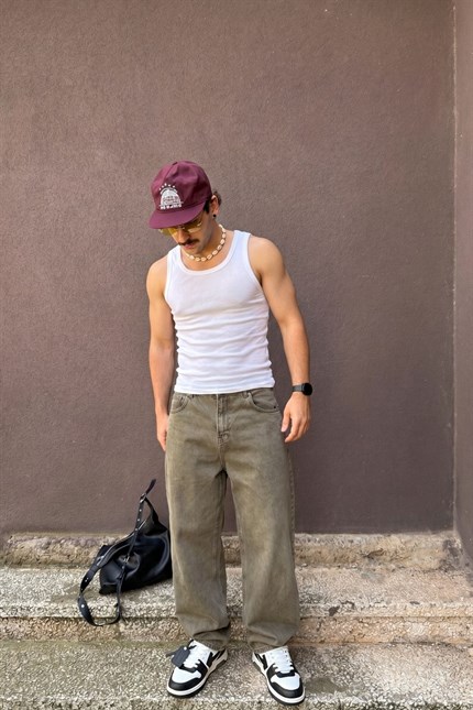 Erkek Loose Fit Haki Kot Pantolon