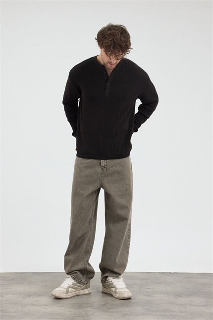 Erkek Loose Fit Haki Kot Pantolon