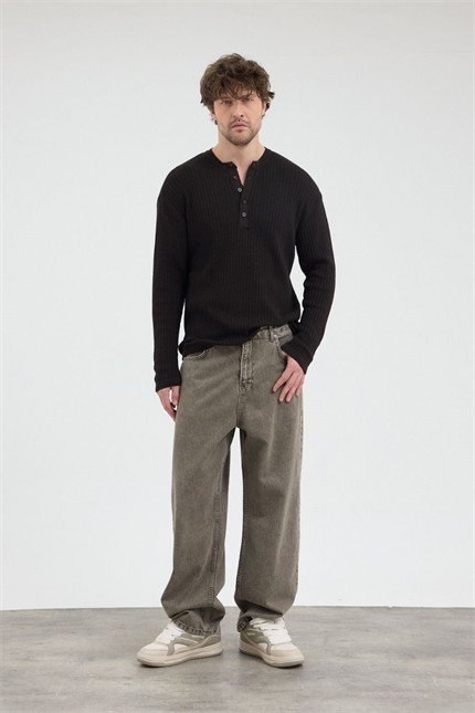 Erkek Loose Fit Haki Kot Pantolon