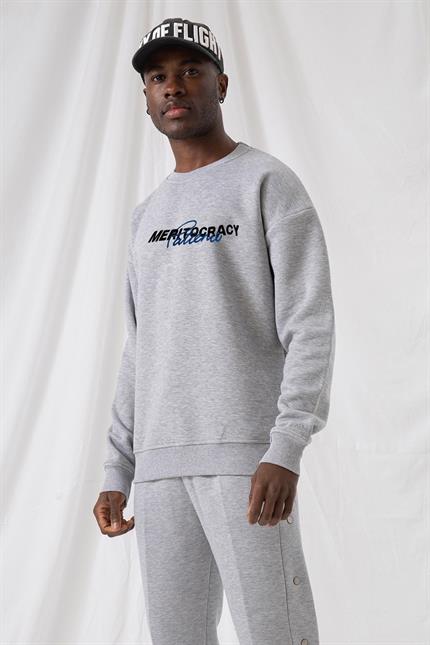 Erkek Meritocracy Oversize Gri Sweatshirt