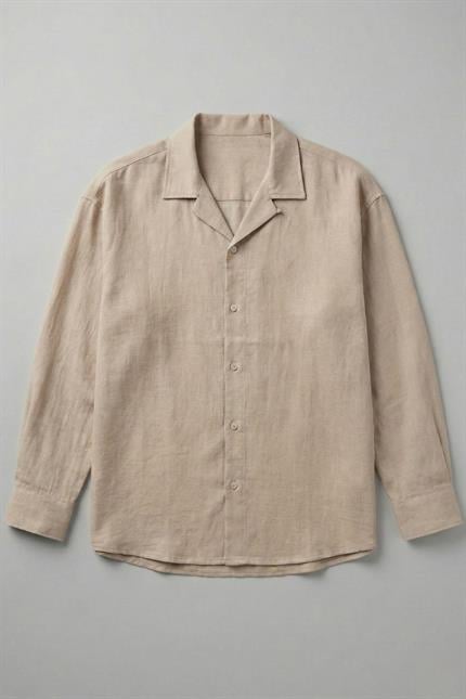 Erkek Oversize Bej Keten Gömlek