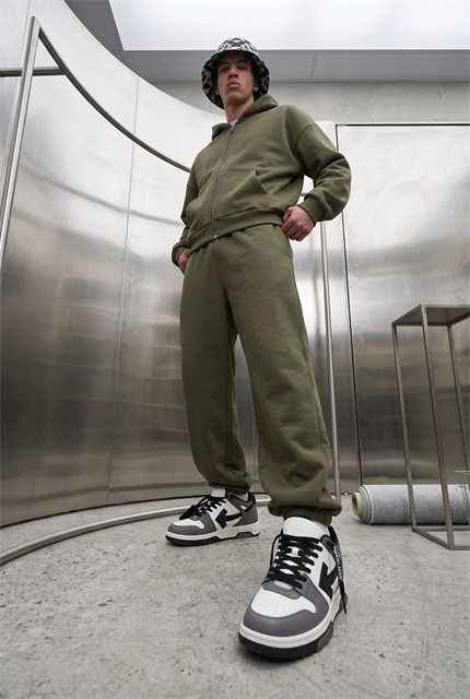 Erkek Chill Oversize Haki Zip Sweatshirt